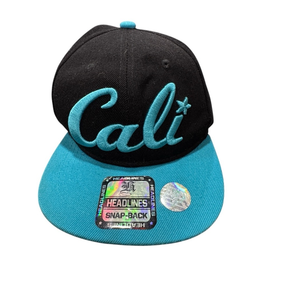 California Republic Cali Script Two Tone  Snapback Black/Blue Flat Bill Hat